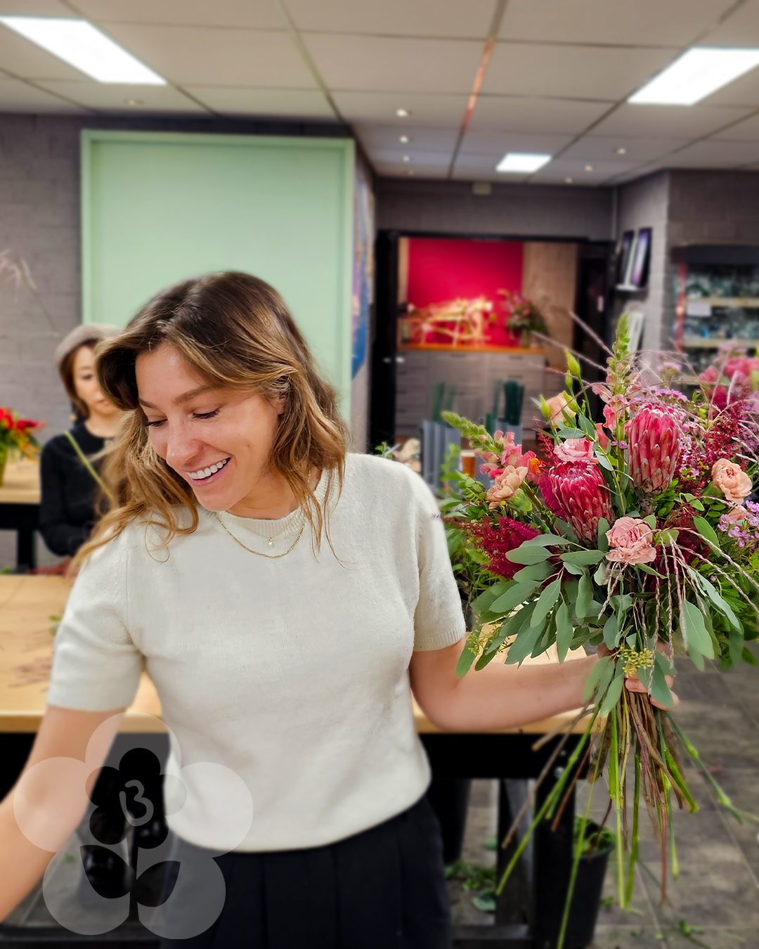 Student with Handtied Bouquet